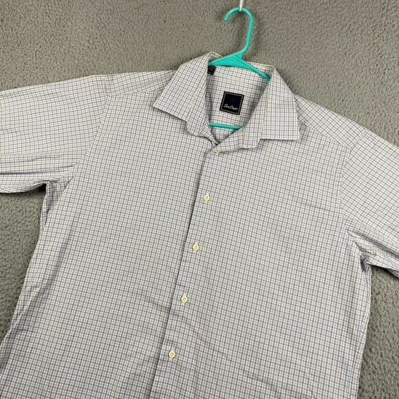 David Donahue Button Up Shirt Men's 17 34/35 XL Blue Brown Plaid Causal Formal - Picture 3 of 11